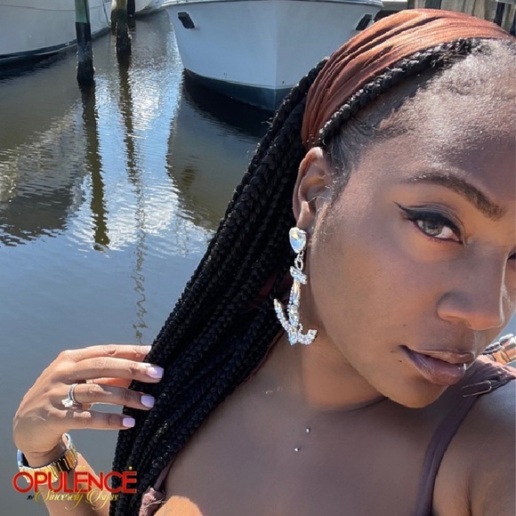 Jumbo Anchor Rhinestone Earrings - Picture 2 of 7